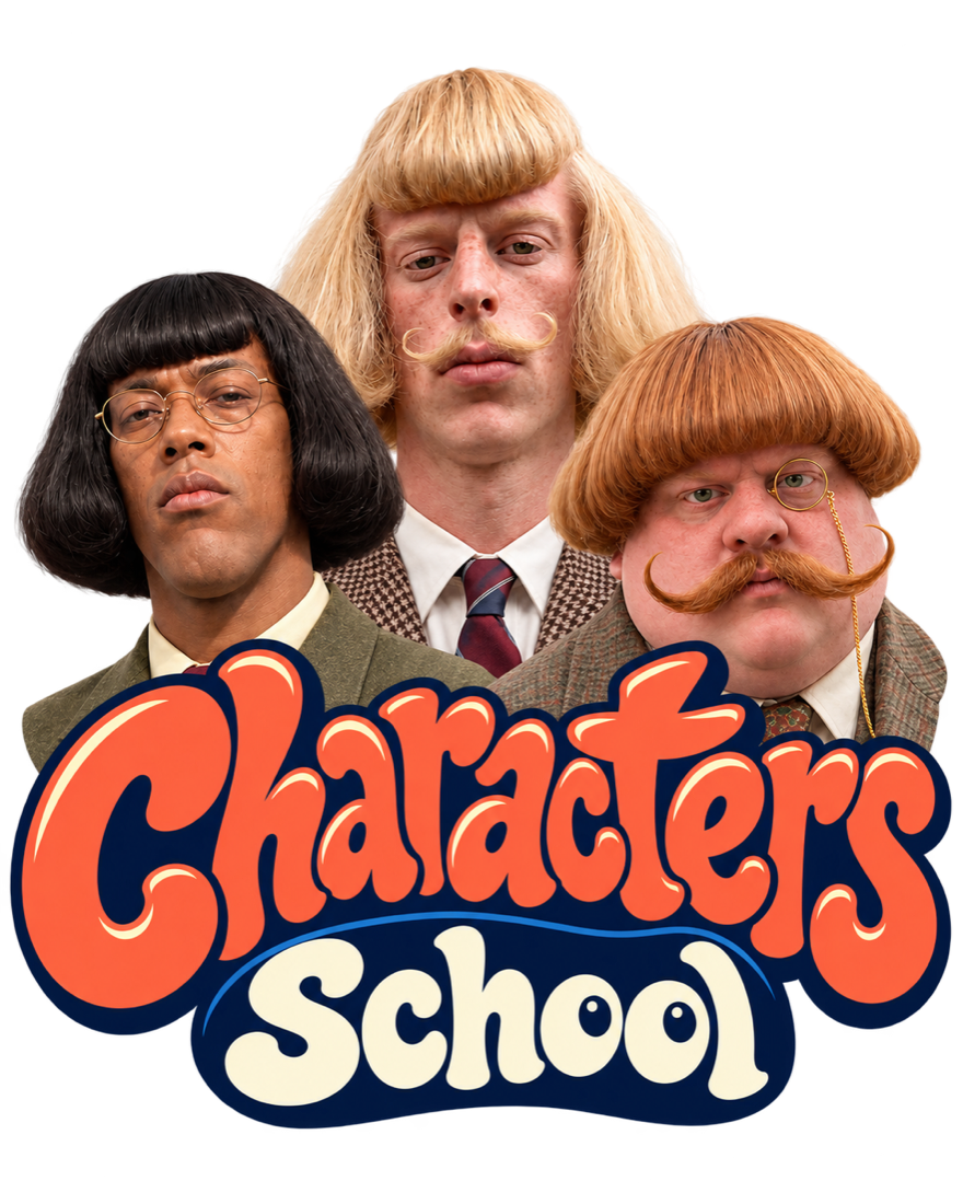 Characters School logo with three AI characters